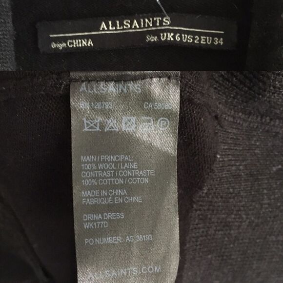 AllSAINTS Drina Draped Long Sleeve Mini Dress Charcoal Black 2 - Picture 13 of 13